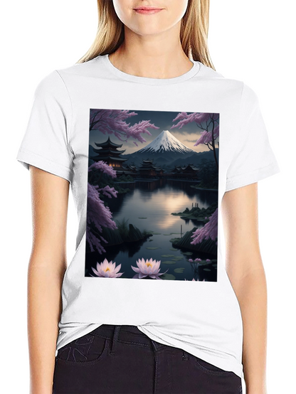Japanese Art T-Shirt: Mountain & Lotus Design