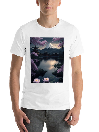 Japanese Art T-Shirt: Mountain & Lotus Design