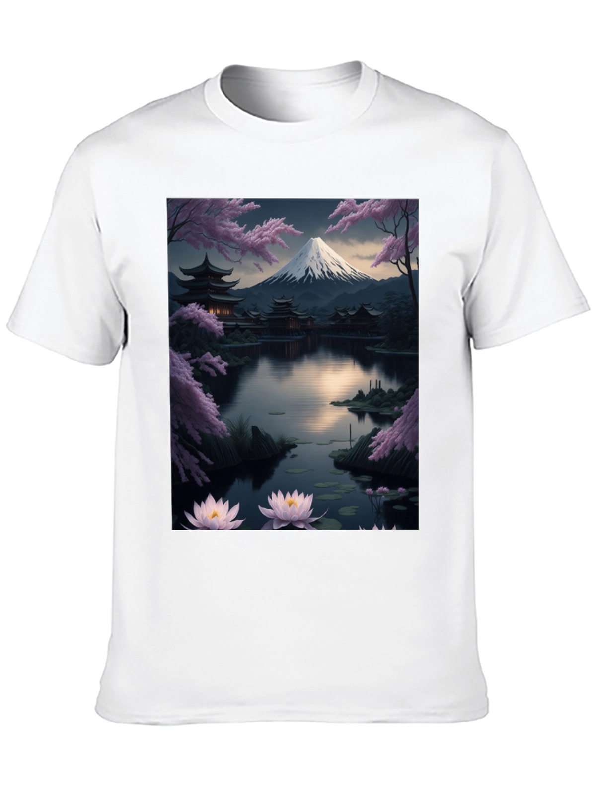 Japanese Art T-Shirt: Mountain & Lotus Design