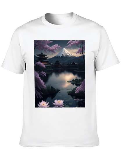 Japanese Art T-Shirt: Mountain & Lotus Design