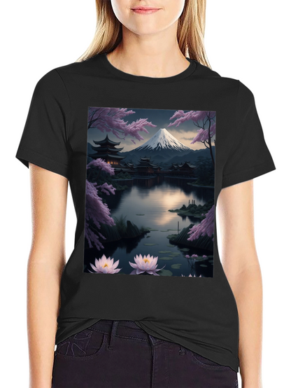 Japanese Art T-Shirt: Mountain & Lotus Design