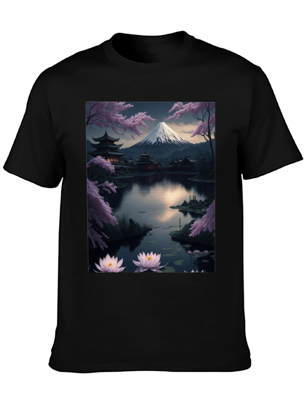 Japanese Art T-Shirt: Mountain & Lotus Design