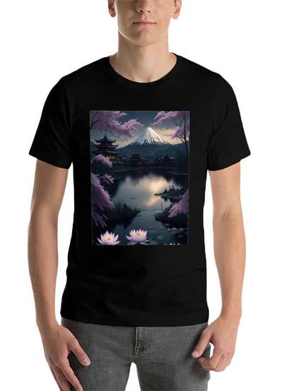 Japanese Art T-Shirt: Mountain & Lotus Design