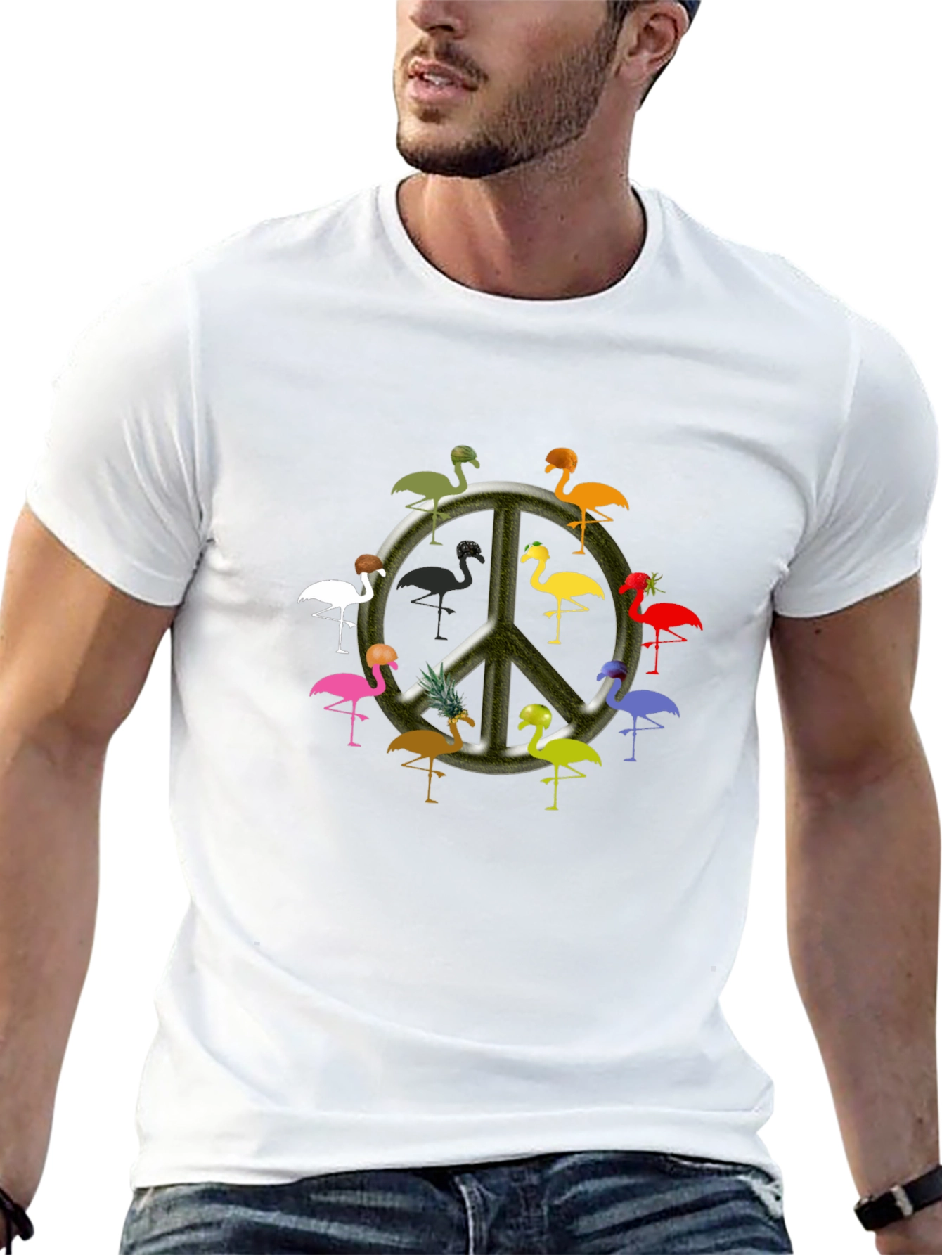 Flamingo Peace Sign Black T-Shirt