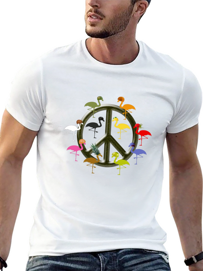 Flamingo Peace Sign Black T-Shirt