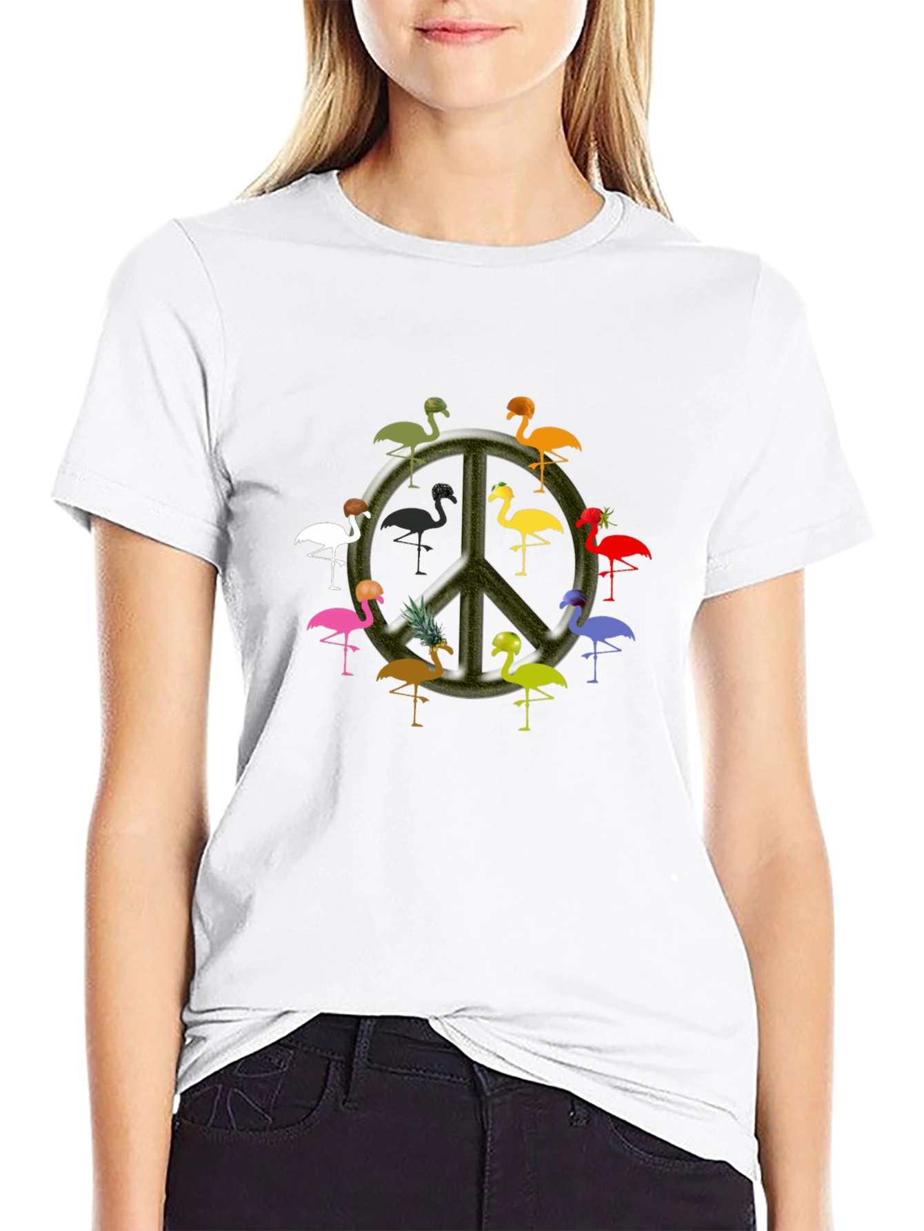 Flamingo Peace Sign Black T-Shirt