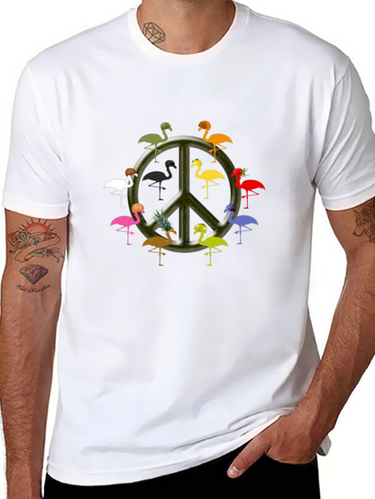 Flamingo Peace Sign Black T-Shirt