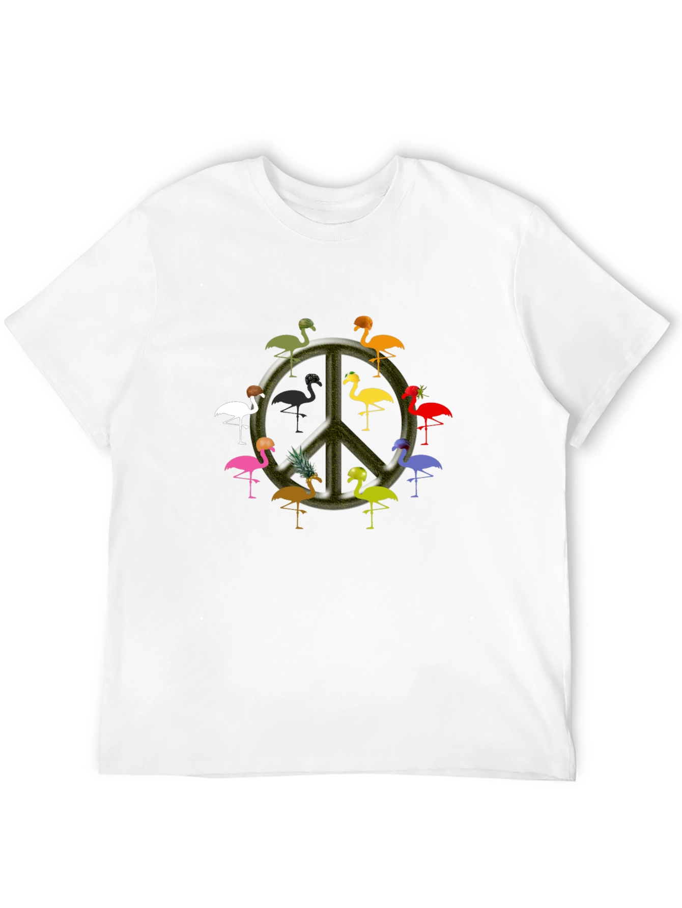 Flamingo Peace Sign Black T-Shirt