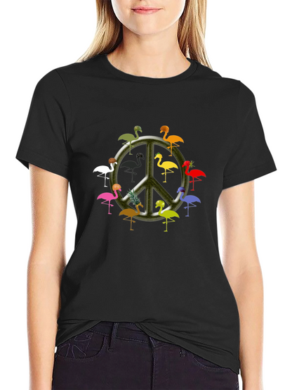 Flamingo Peace Sign Black T-Shirt