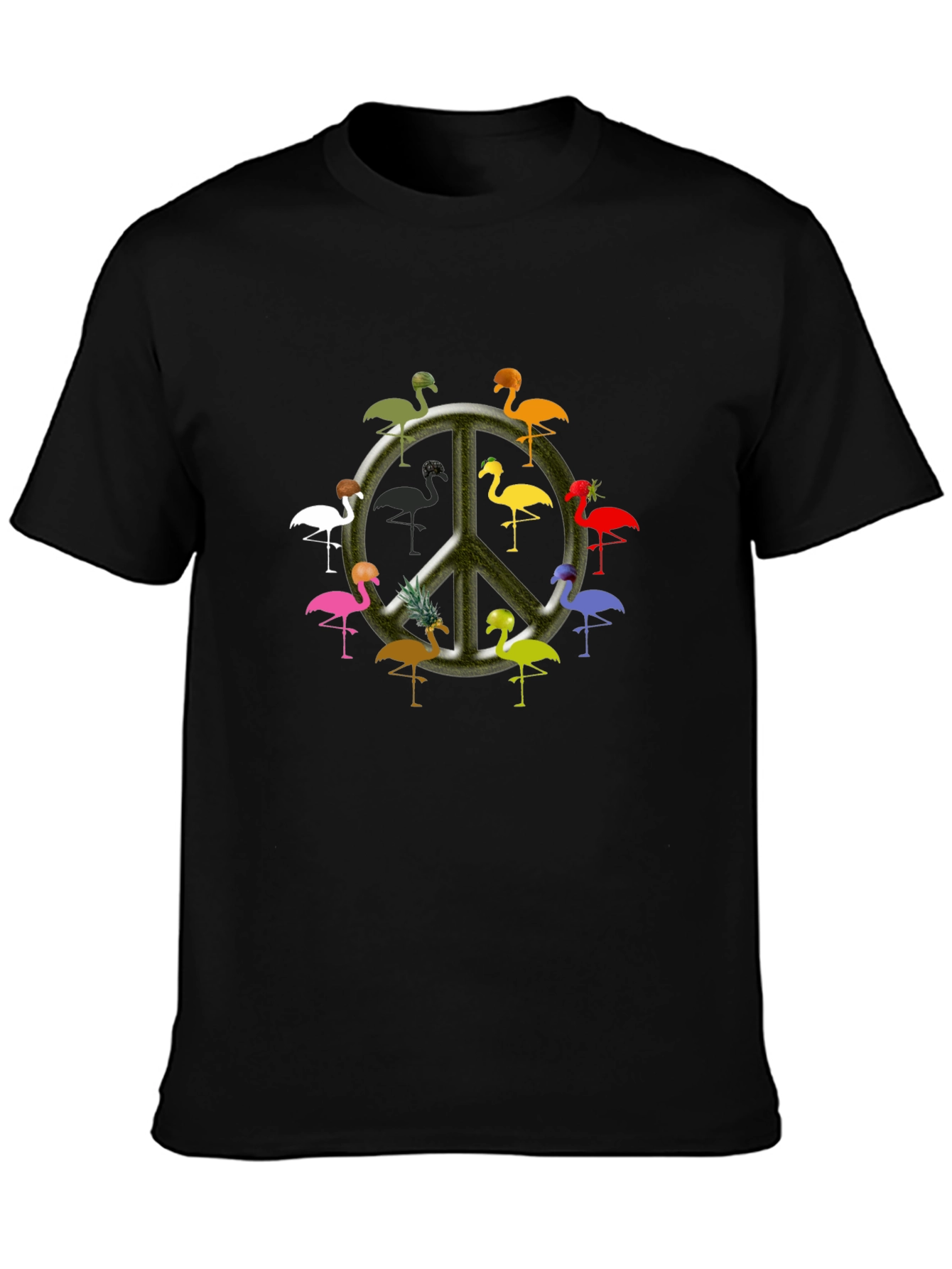 Flamingo Peace Sign Black T-Shirt