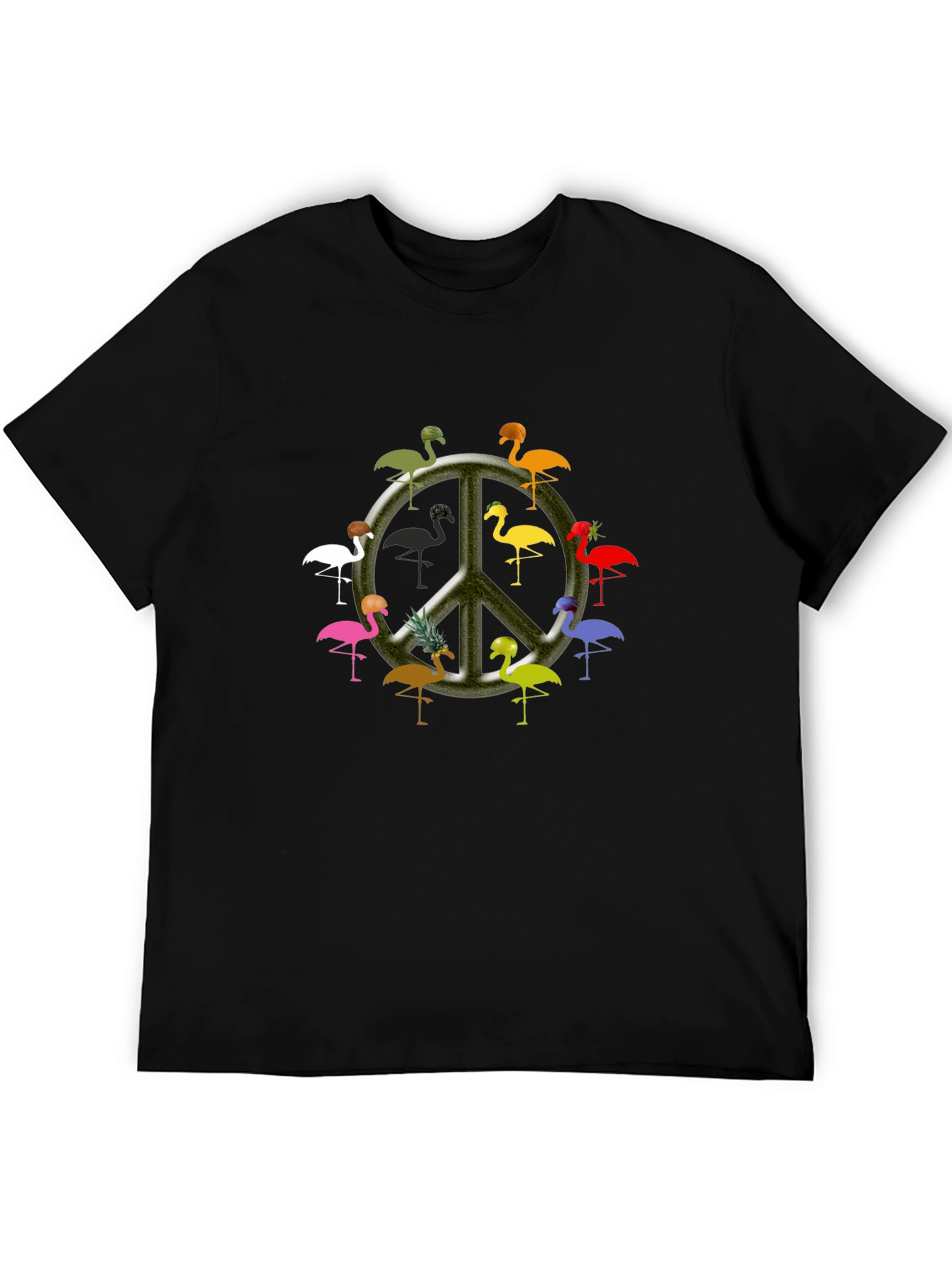 Flamingo Peace Sign Black T-Shirt