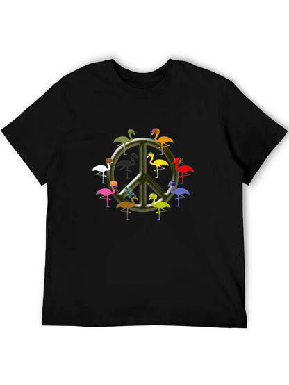 Flamingo Peace Sign Black T-Shirt