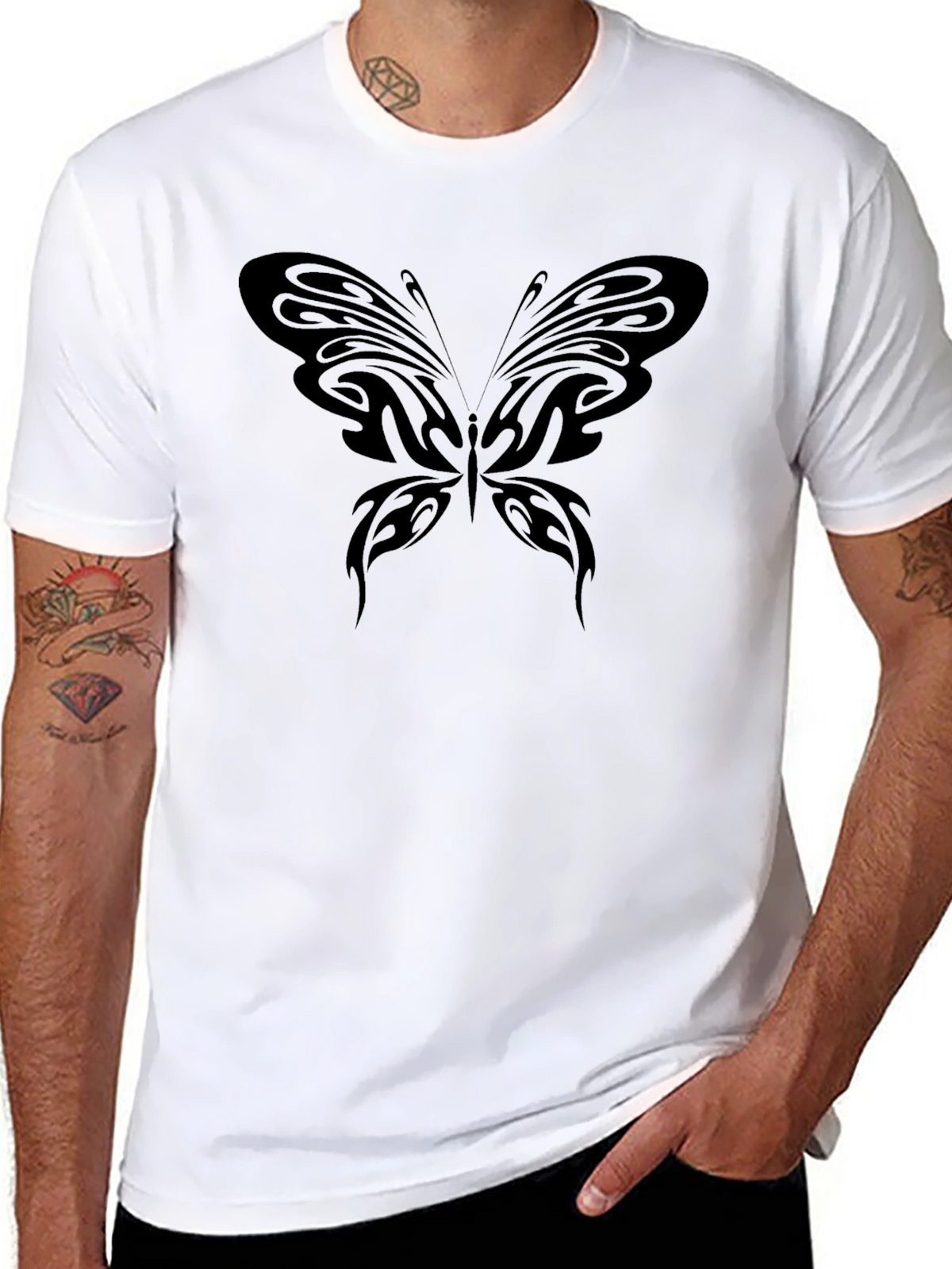 Black T-Shirt with Butterfly Design