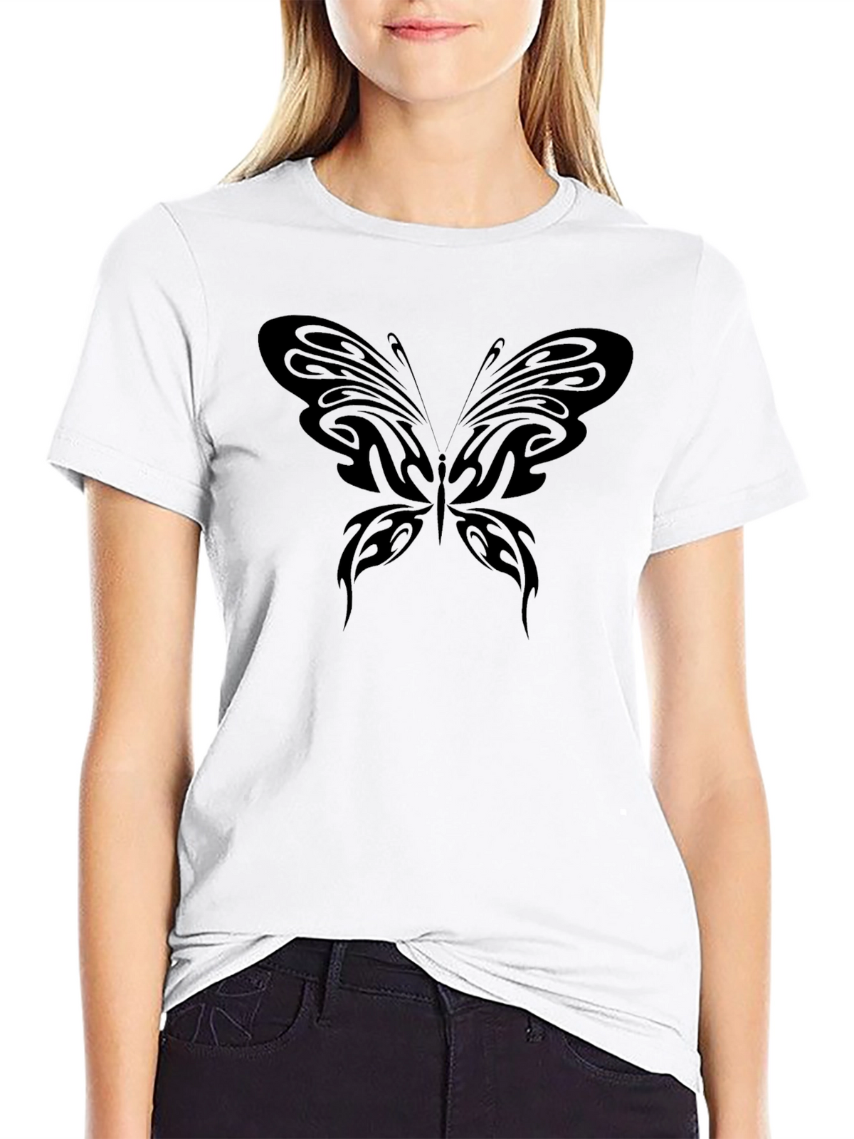 Black T-Shirt with Butterfly Design