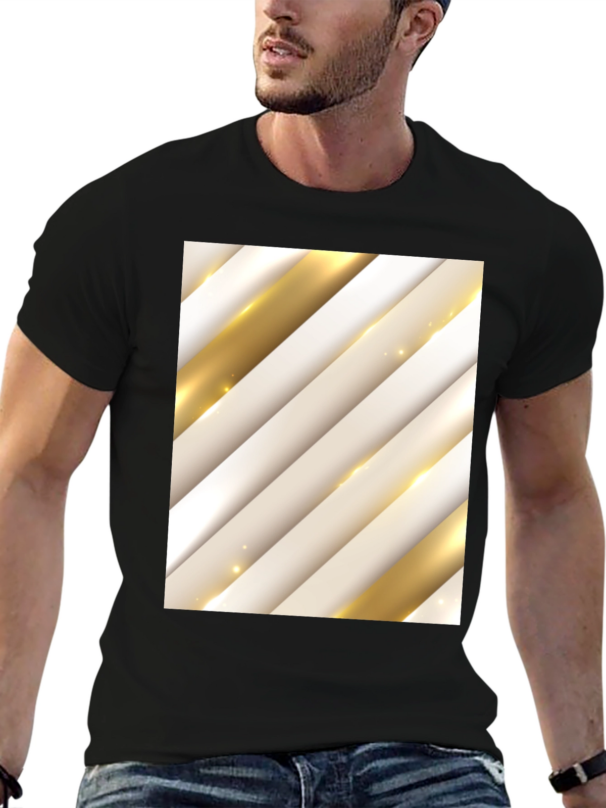 Stylish Abstract Stripe Pattern T-Shirt - Black