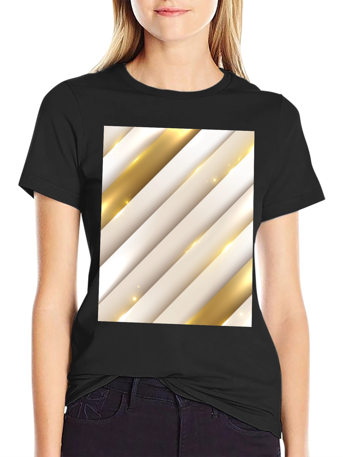 Stylish Abstract Stripe Pattern T-Shirt - Black