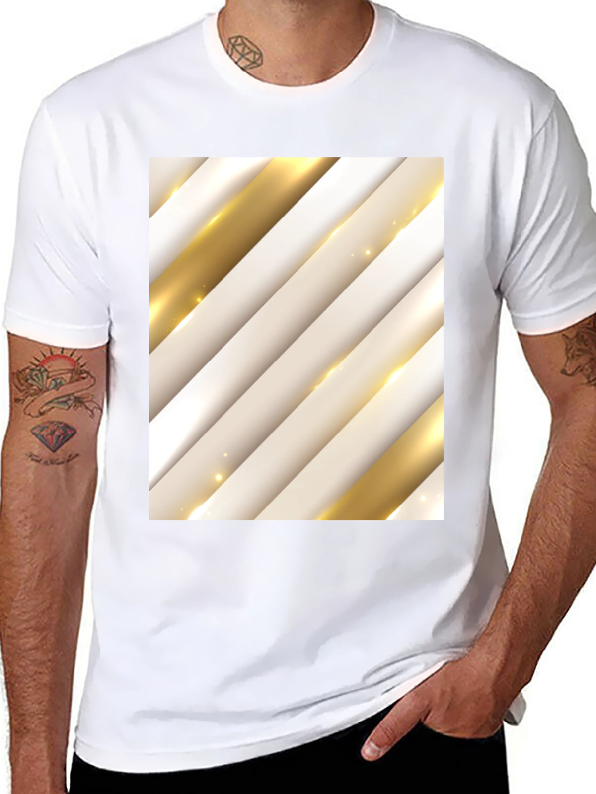 Stylish Abstract Stripe Pattern T-Shirt - Black