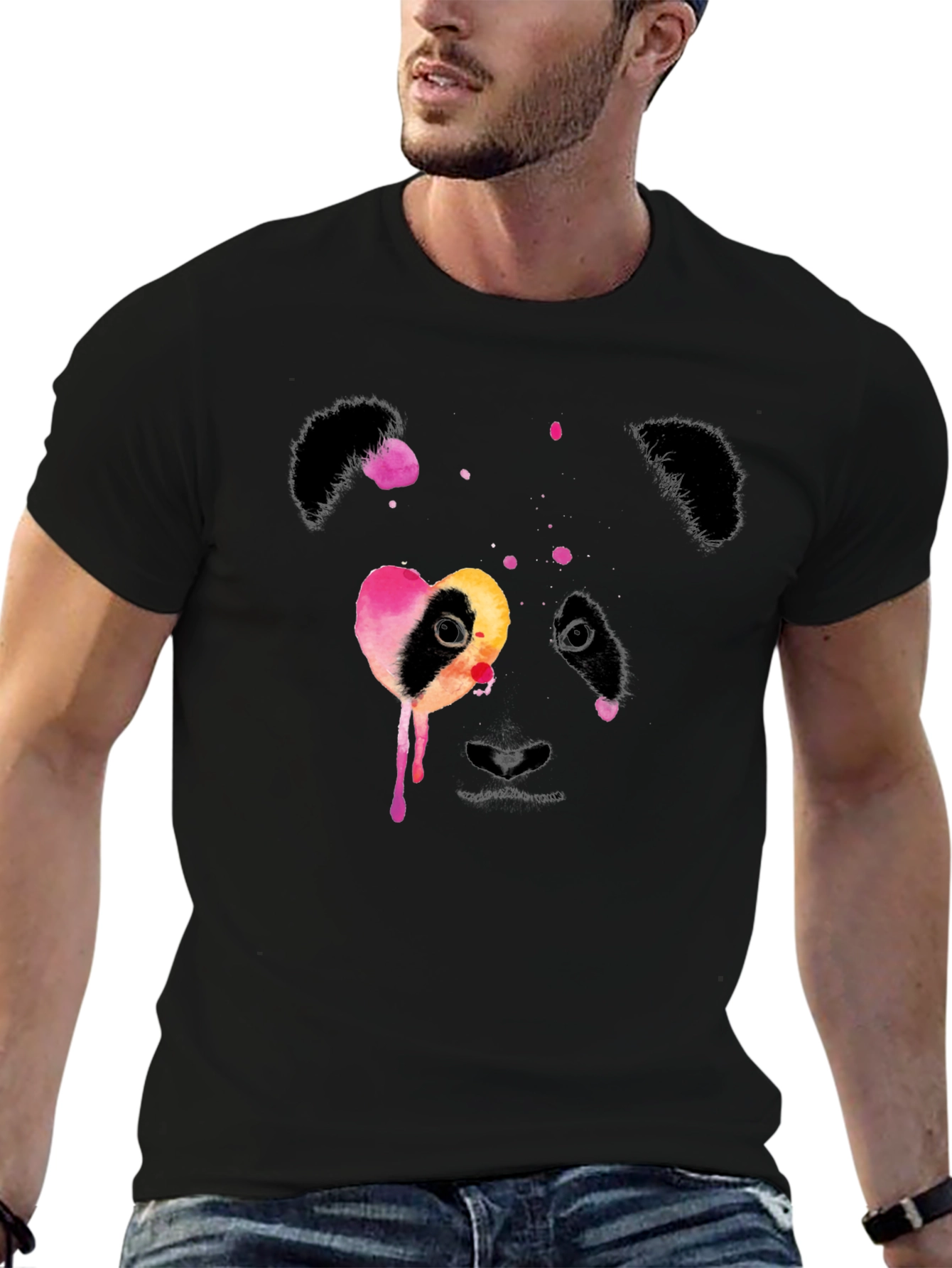Panda Heart Graphic Black T-Shirt