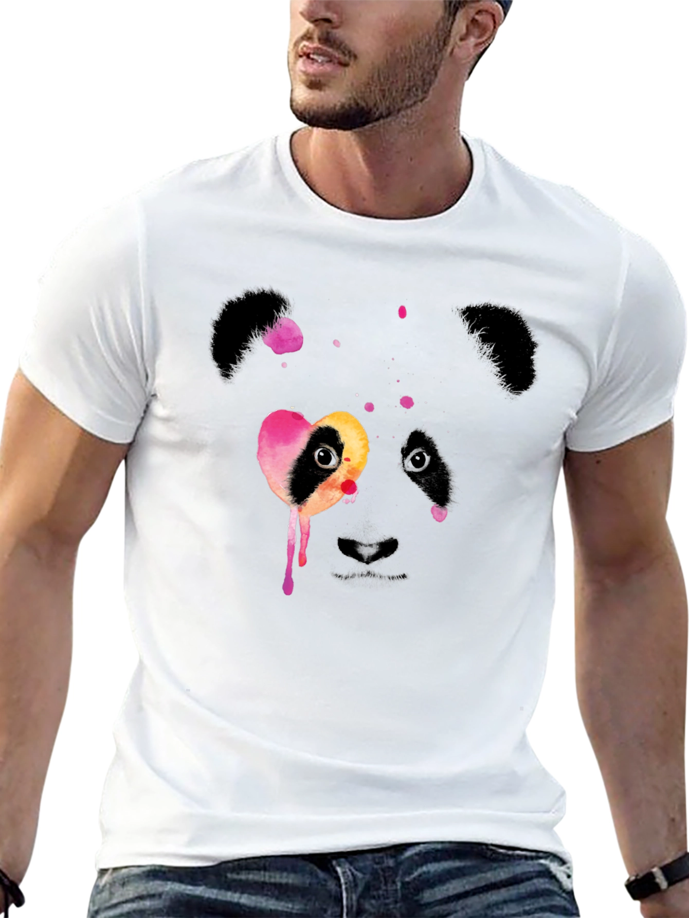 Panda Heart Graphic Black T-Shirt