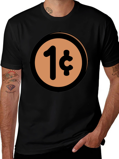 1 Cent Coin T-Shirt - Black Casual Graphic Tee