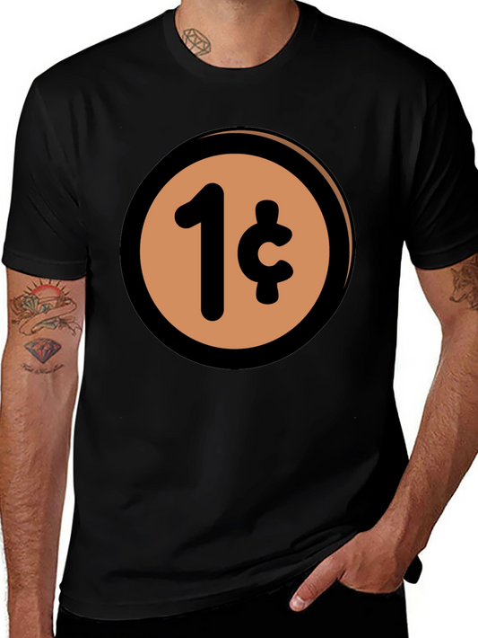 1 Cent Coin T-Shirt - Black Casual Graphic Tee