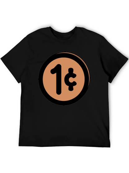 1 Cent Coin T-Shirt - Black Casual Graphic Tee