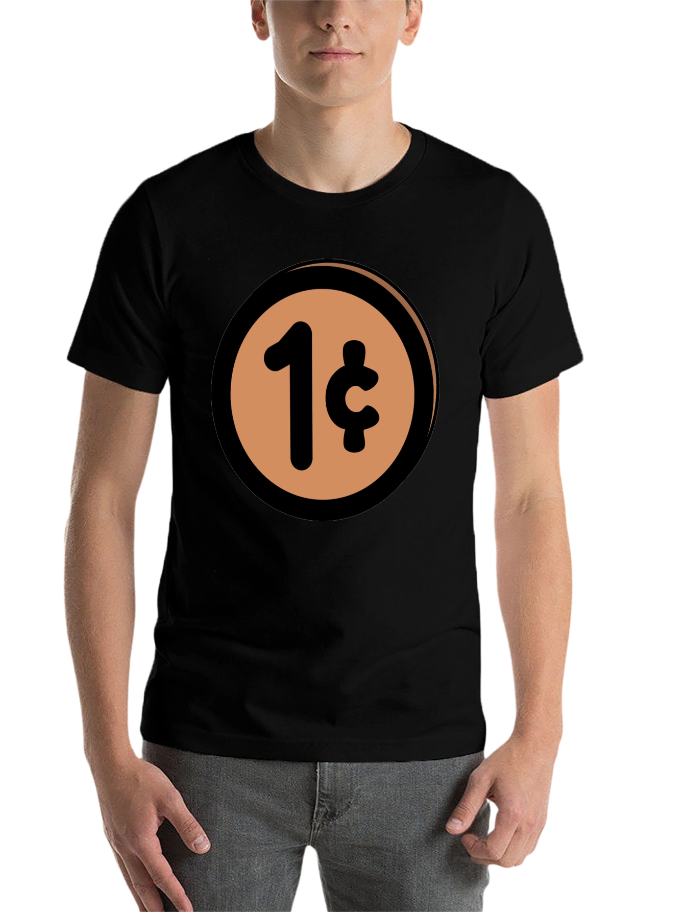 1 Cent Coin T-Shirt - Black Casual Graphic Tee