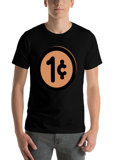 1 Cent Coin T-Shirt - Black Casual Graphic Tee