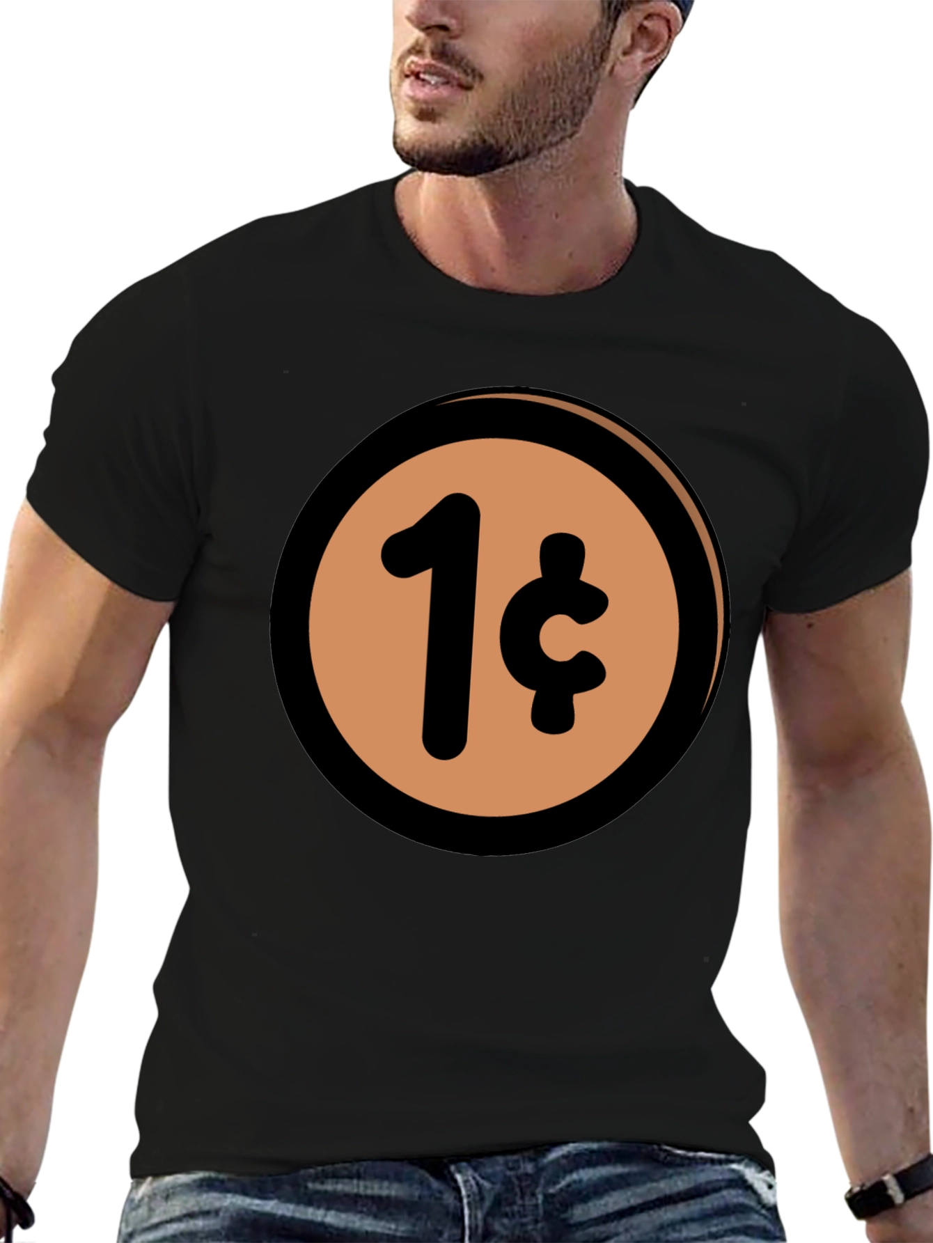 1 Cent Coin T-Shirt - Black Casual Graphic Tee