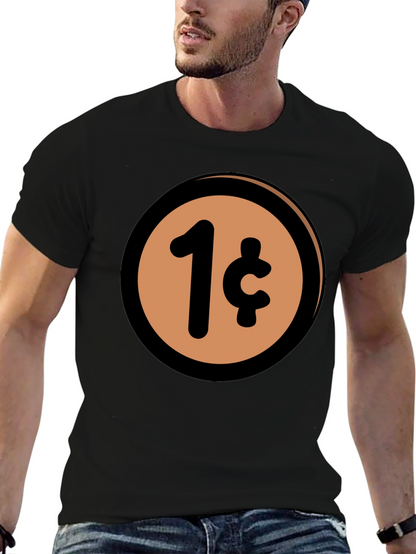 1 Cent Coin T-Shirt - Black Casual Graphic Tee