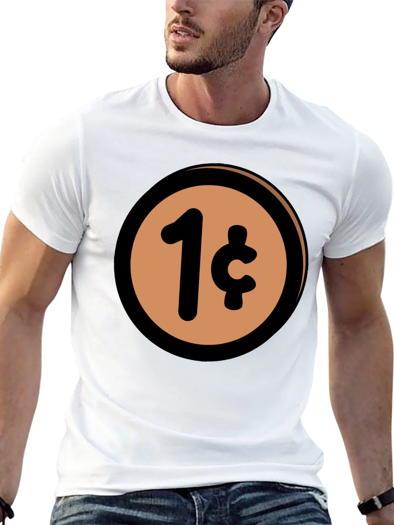 1 Cent Coin T-Shirt - Black Casual Graphic Tee