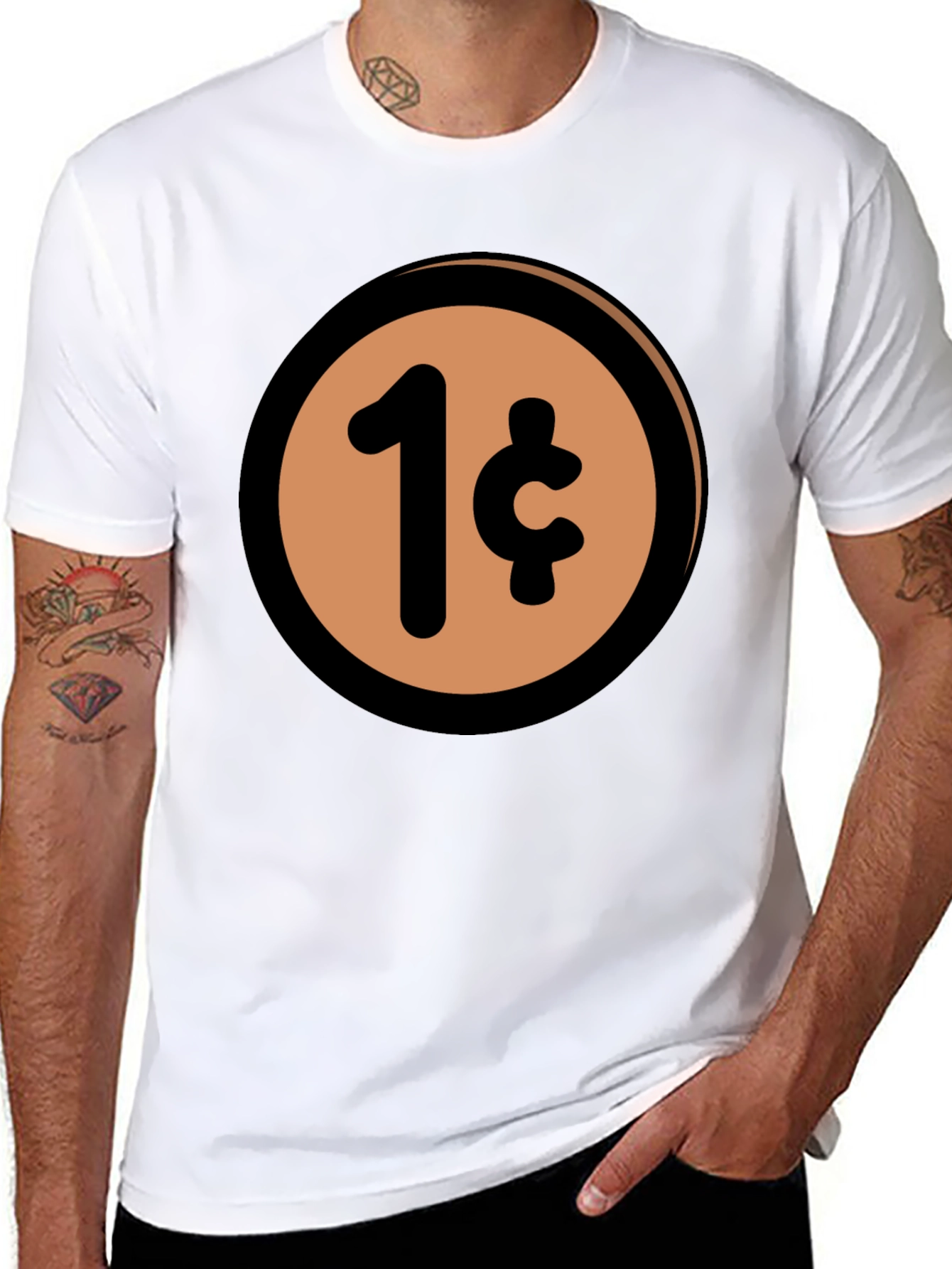 1 Cent Coin T-Shirt - Black Casual Graphic Tee