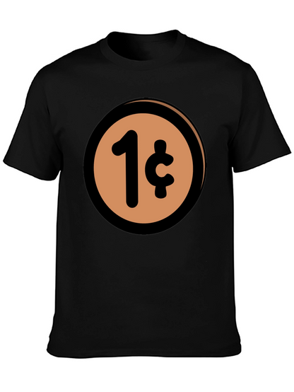 1 Cent Coin T-Shirt - Black Casual Graphic Tee