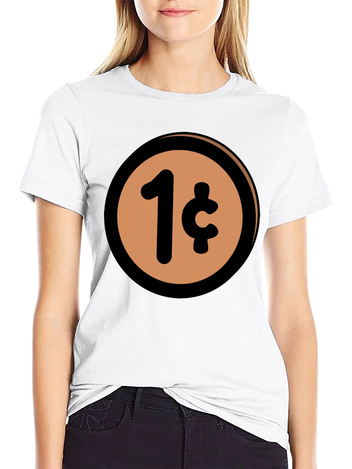 1 Cent Coin T-Shirt - Black Casual Graphic Tee