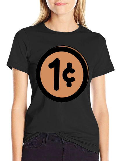 1 Cent Coin T-Shirt - Black Casual Graphic Tee