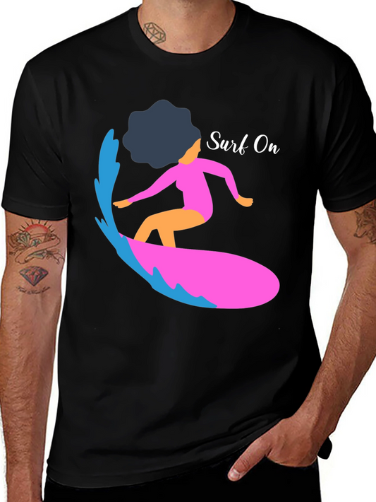 Surf On Graphic Tee - Mens Casual Black T-Shirt