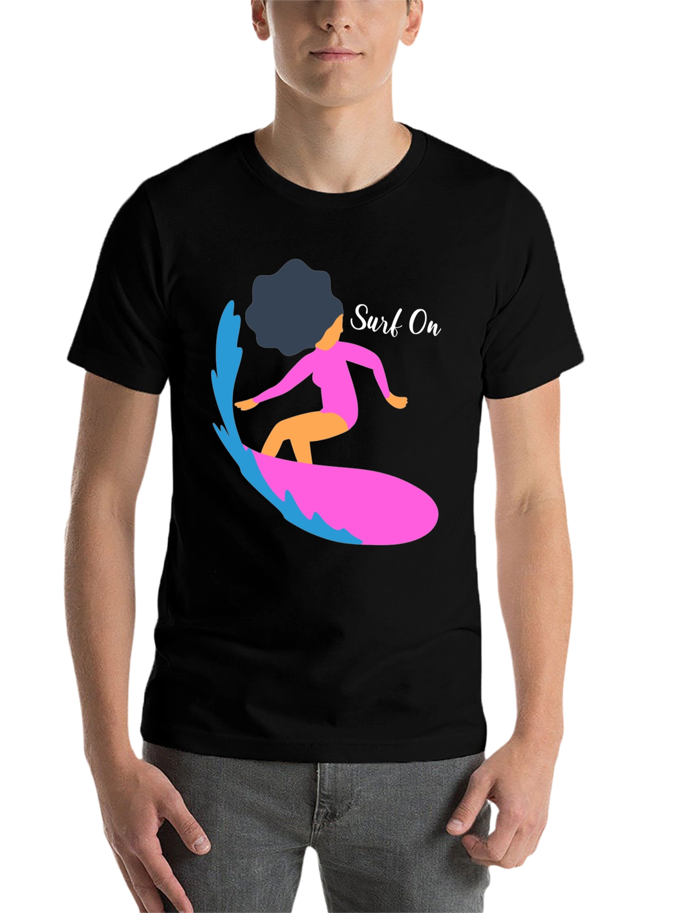 Surf On Graphic Tee - Mens Casual Black T-Shirt