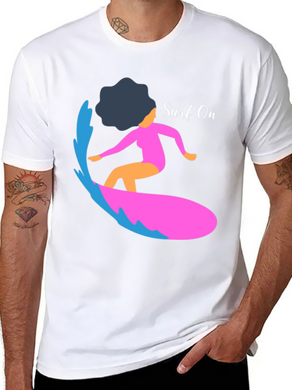 Surf On Graphic Tee - Mens Casual Black T-Shirt
