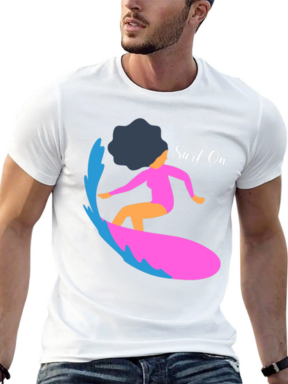 Surf On Graphic Tee - Mens Casual Black T-Shirt