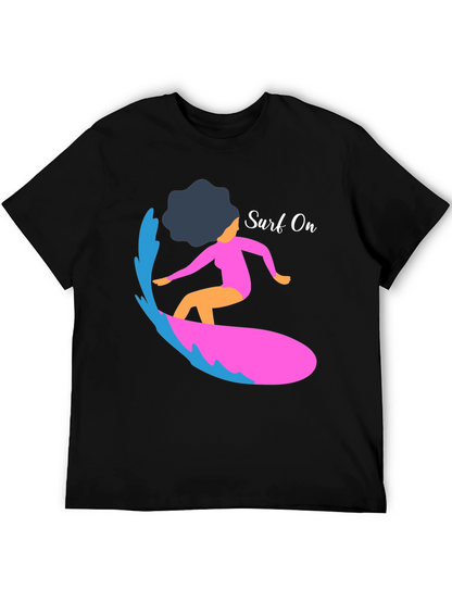 Surf On Graphic Tee - Mens Casual Black T-Shirt