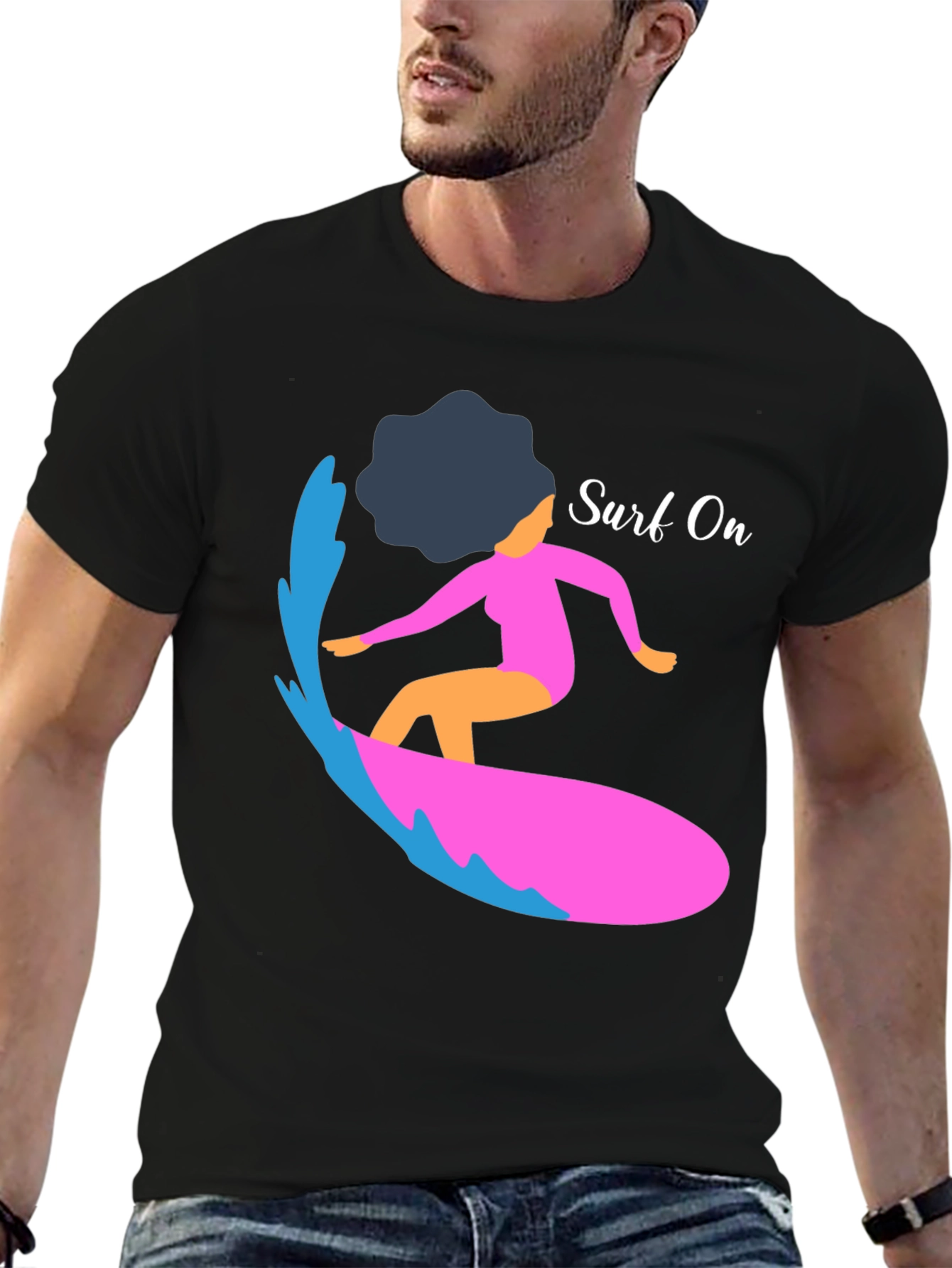 Surf On Graphic Tee - Mens Casual Black T-Shirt