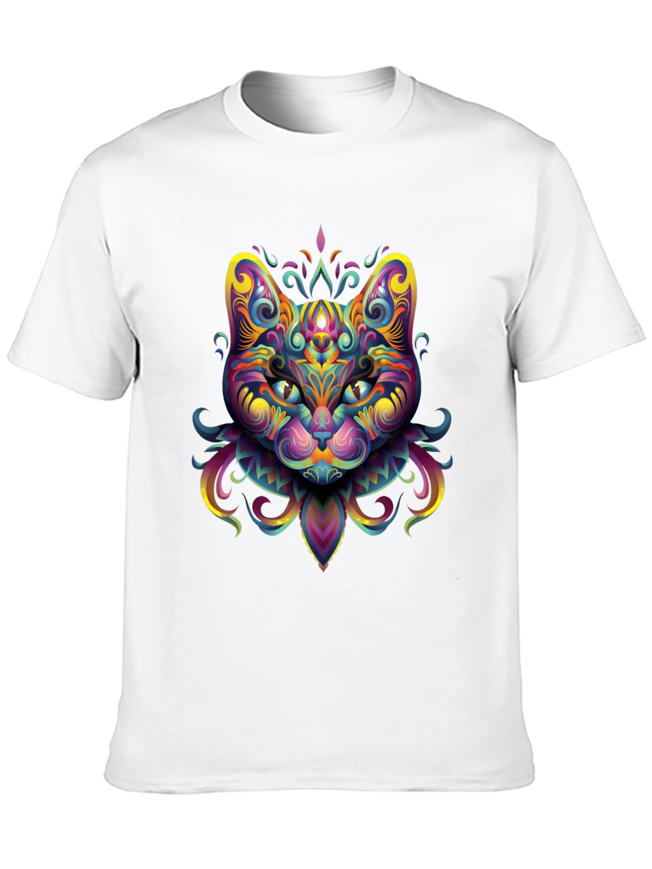 Psychedelic Cat Graphic Tee - Black