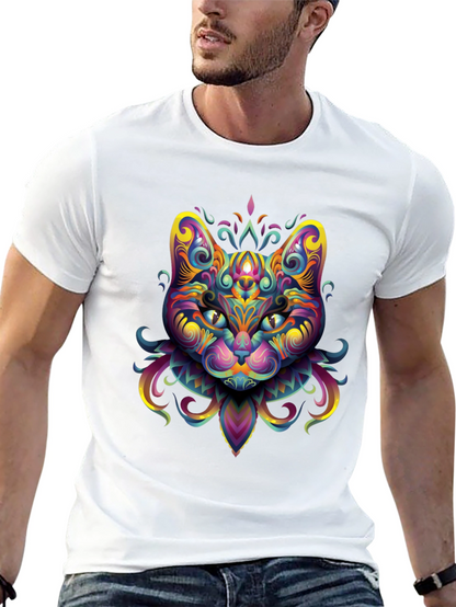 Psychedelic Cat Graphic Tee - Black