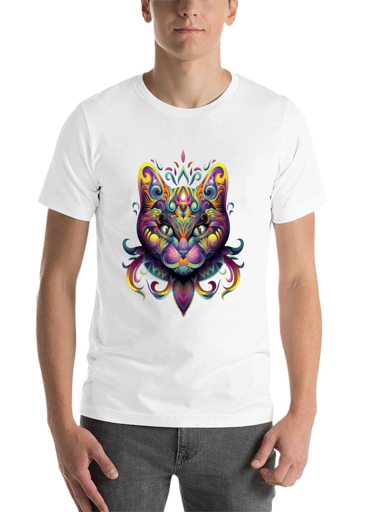 Psychedelic Cat Graphic Tee - Black