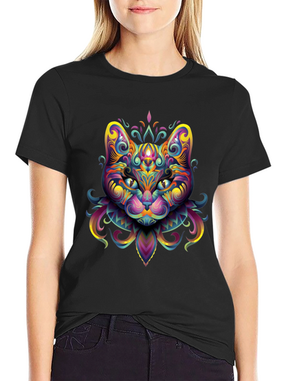 Psychedelic Cat Graphic Tee - Black