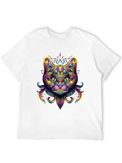 Psychedelic Cat Graphic Tee - Black