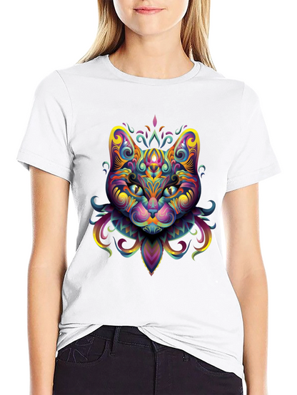 Psychedelic Cat Graphic Tee - Black