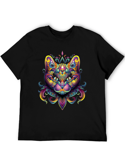 Psychedelic Cat Graphic Tee - Black