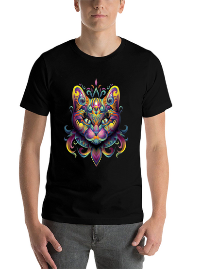 Psychedelic Cat Graphic Tee - Black