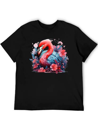 Flamingo Floral Graphic Black T-Shirt